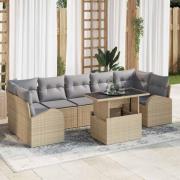 vidaXL Trädgårdsoffset med kudde 8 pcs Beige Poly rattan