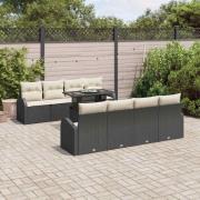 vidaXL Trädgårdsoffset med kudde 7 pcs Svart Poly rattan