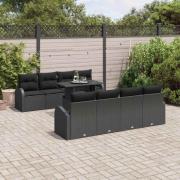 vidaXL Trädgårdsoffset med kudde 7 pcs Svart Poly rattan