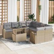 vidaXL Trädgårdsoffset med kudde 9 pcs Beige Poly rattan
