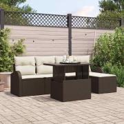 vidaXL Trädgårdsoffset med kudde 6 pcs Brun Poly rattan