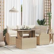 vidaXL Trädgårdsoffset med kudde 5 pcs Beige Poly rattan