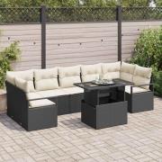 vidaXL Trädgårdsoffset 8 pcs Svart och gräddvit 100 x 55 x 73 cm