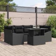 vidaXL Trädgårdsoffset med kudde 7 pcs Svart 100 x 55 x 73 cm