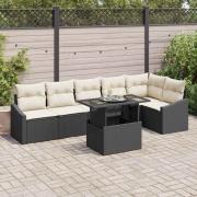 vidaXL Trädgårdsoffset 7 pcs Svart och gräddvit 100 x 55 x 73 cm