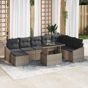 vidaXL Trädgårdsoffset 9 pcs Grå Poly rattan, pulverlackerad stål