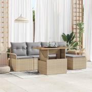 vidaXL Trädgårdsoffset med kudde 6 pcs beige och ljusgrå
