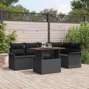 vidaXL Trädgårdsoffset med kudde 6 pcs Svart 100 x 55 x 73 cm