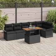 vidaXL Trädgårdsoffset med kudde 7 pcs Svart 100 x 55 x 73 cm