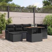 vidaXL Trädgårdsoffset 7 pcs Svart Poly rattan, pulverlackerad stål