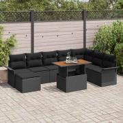 vidaXL Trädgårdsoffset 9 pcs Svart Poly rattan, pulverlackerad stål