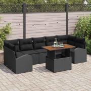 vidaXL Trädgårdsoffset med kudde 8 pcs Svart 100 x 55 x 73 cm