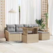 vidaXL Trädgårdsmöbelset med kudde 6 pcs Beige och Grå