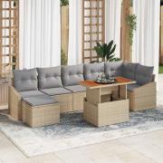 vidaXL Trädgårdsmöbelset med kudde 8 pcs Beige, grå