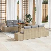 vidaXL Trädgårdsmöbelset med kudde 7 pcs Beige, grå 100 x 55 x 73 cm