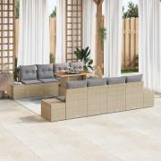 vidaXL Trädgårdsmöbelset med kudde 9 pcs Beige, grå 100 x 55 x 73 cm