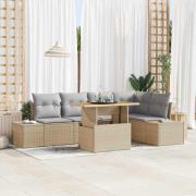 vidaXL Trädgårdsmöbelset med kudde 6 pcs Beige, grå 100 x 55 x 73 cm