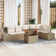 vidaXL Trädgårdsmöbelset 7 pcs Beige och gräddfärgad 100 x 55 x 73 cm