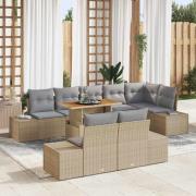 vidaXL Trädgårdsmöbelset med kudde 9 pcs Beige, grå 100 x 55 x 73 cm