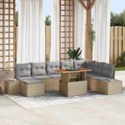 vidaXL Trädgårdsmöbelset med kudde 9 pcs Beige, grå