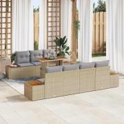 vidaXL Trädgårdsoffset med kudde 8 pcs Beige Poly rattan