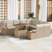 vidaXL Trädgårdsmöbelset med kudde 9 pcs Beige, Kräm 100 x 55 x 73 cm