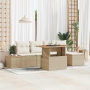 vidaXL Trädgårdsmöbelset med kudde 6 pcs Beige, Kräm