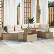 vidaXL Trädgårdsmöbelset med kudde 7 pcs Beige, Kräm 100 x 55 x 73 cm