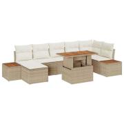 vidaXL Trädgårdsmöbelset med kudde 8 pcs Beige och gräddfärgad