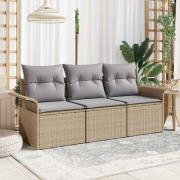 vidaXL Trädgårdsoffset med kudde med lagring 3 pcs Beige Poly rattan