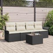 vidaXL Trädgårdsoffset med kudde 5 pcs Svart, Grädde 55 x 55 x 37 cm