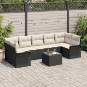 vidaXL Trädgårdsoffset med kudde 8 pcs Svart, Grädde 55 x 55 x 37 cm