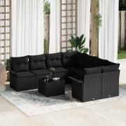 vidaXL Trädgårdsoffset med kudde Manuell 9 pcs Svart 55 x 55 x 37 cm