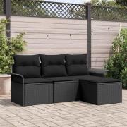 vidaXL Trädgårdsoffset med kudde med lagring 4 pcs Svart Poly rattan
