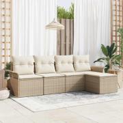 vidaXL Trädgårdsoffset med kudde med lagring 5 pcs Beige Poly rattan
