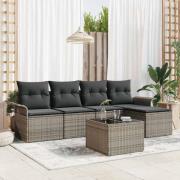 vidaXL Trädgårdsoffset med kudde med lagring 6 pcs Grå Poly rattan