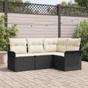 vidaXL Trädgårdsoffset med kudde med lagring 4 pcs Svart Poly rattan