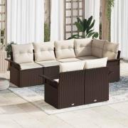 vidaXL Trädgårdsoffset med kudde med lagring 7 pcs Brun Poly rattan