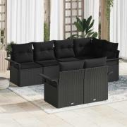 vidaXL Trädgårdsoffset med kudde med lagring 7 pcs Svart Poly rattan