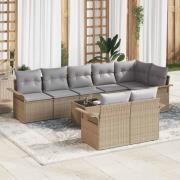 vidaXL Trädgårdsoffset med kudde med lagring 9 pcs Beige Poly rattan