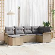vidaXL Trädgårdsoffset med kudde med lagring 6 pcs Beige Poly rattan