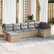 vidaXL Trädgårdsoffset med kudde med lagring 7 pcs Beige Poly rattan