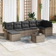 vidaXL Trädgårdsoffset med kudde med lagring 8 pcs Grå Poly rattan