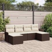 vidaXL Trädgårdsoffset med kudde med lagring 6 pcs Brun Poly rattan
