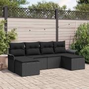 vidaXL Trädgårdsoffset med kudde med lagring 6 pcs Svart Poly rattan