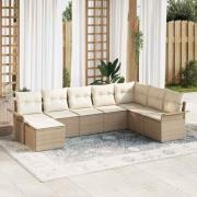 vidaXL Trädgårdsoffset med kudde med lagring 8 pcs Beige Poly rattan