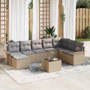 vidaXL Trädgårdsoffset med kudde med lagring 9 pcs Svart Poly rattan