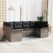 vidaXL Trädgårdsoffset med kudde med lagring 6 pcs Grå Poly rattan