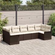vidaXL Trädgårdsoffset med kudde med lagring 7 pcs Brun Poly rattan