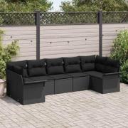 vidaXL Trädgårdsoffset med kudde med lagring 7 pcs Svart Poly rattan